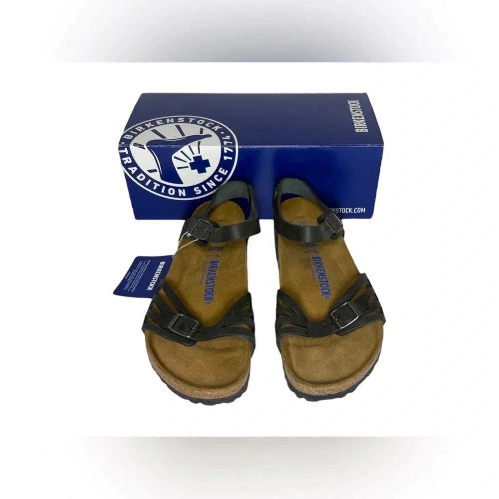 Birkenstock Bali Soft Footbed Sandals Black Oiled Leather 39 Regular Women Sz 8 - Picture 3 of 15